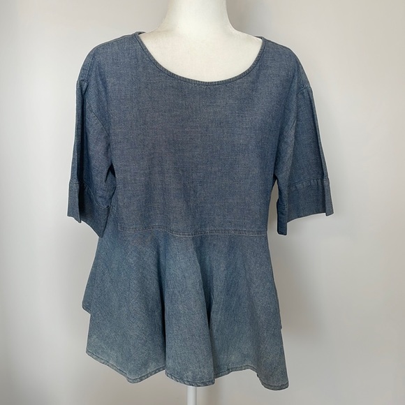 AG Adriano Goldschmied Chambray Peplum Denim Top - Picture 2 of 5